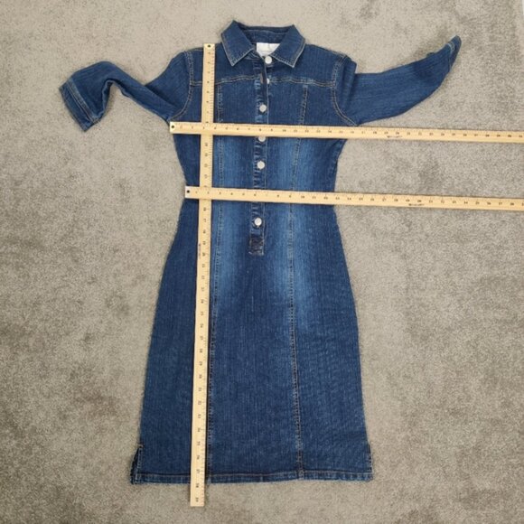Fairweather Blue Denim Knee-Length Buttoned Dress Cotton Bodycon Y2K - Picture 6 of 9